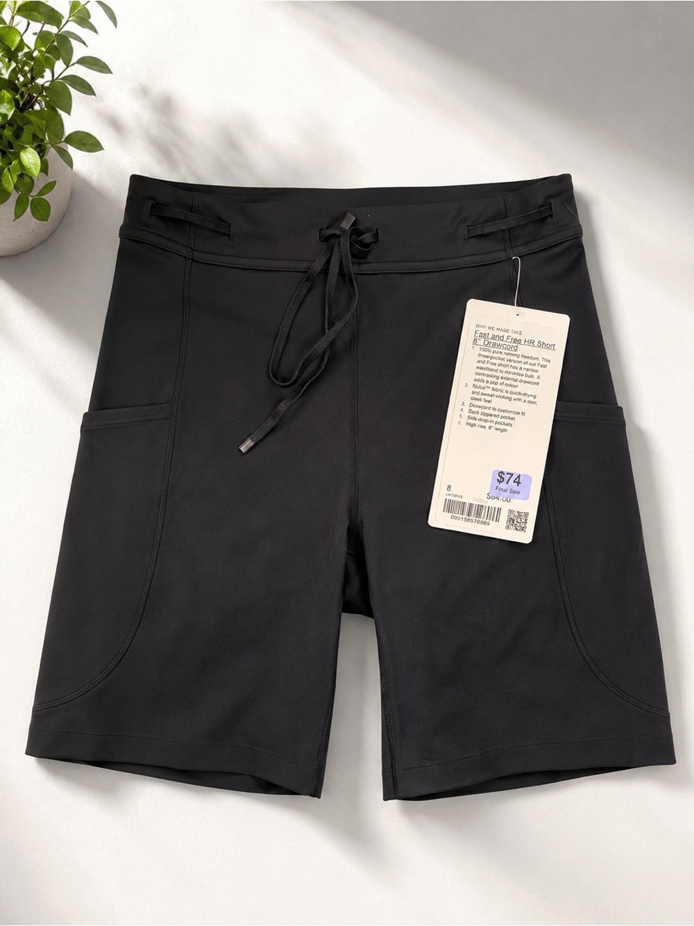 NWT Lululemon Fast and Free HR Short 8” Drawcord Black Size 6,8 Running Shorts